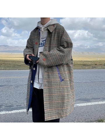 Top Oversized Reversible Trench Coats For Men Jackets Korean Loose Casual Windbreaker Overcoat