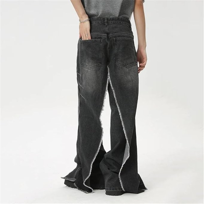 Men's Denim Pants Stylish Casual Fake Two-Piece Pockets Trousers Loose Jeans
