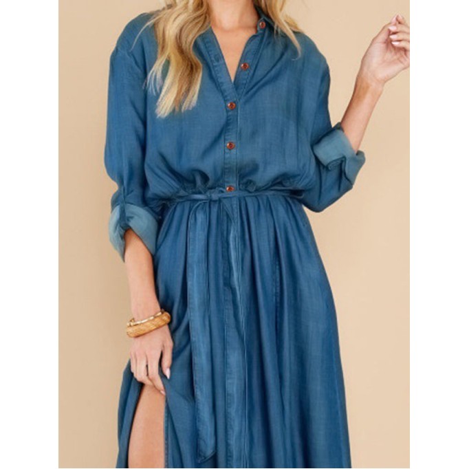 Women's Style Sexy Slit Long Sleeve Maxi Dress