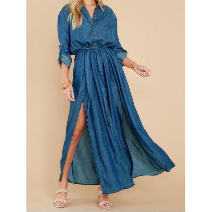 Women's Style Sexy Slit Long Sleeve Maxi Dress