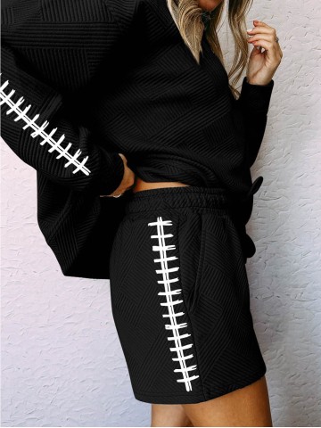 American football heart-shaped decorative straight casual sports shorts set