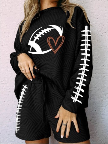 American football heart-shaped decorative straight casual sports shorts set