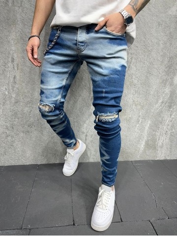 Bleached Chain Perforated Jeans