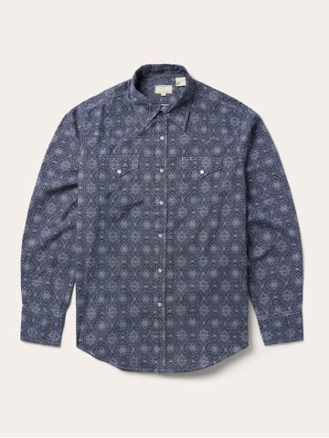 Blue Medallion Print Western Shirt