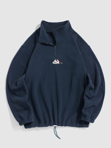 Blurred letter mountain embroidery quarter sweatshirt