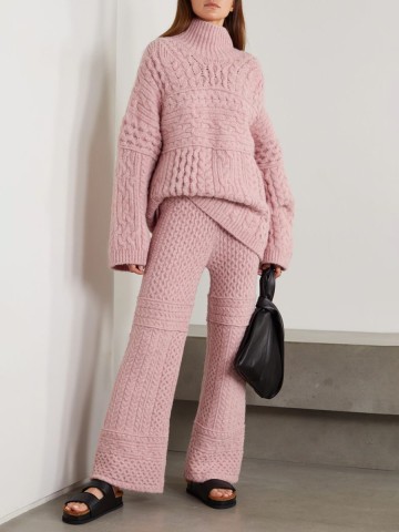 Casual turtleneck jacquard knit two-piece set