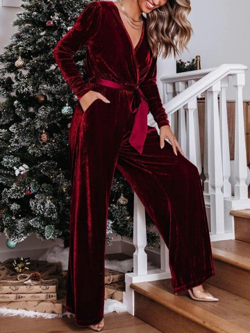 Christmas Party Velvet Wide Leg Jumpsuit