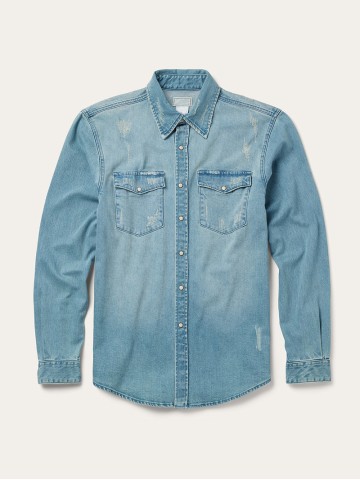 Distressed Denim Western Shirt