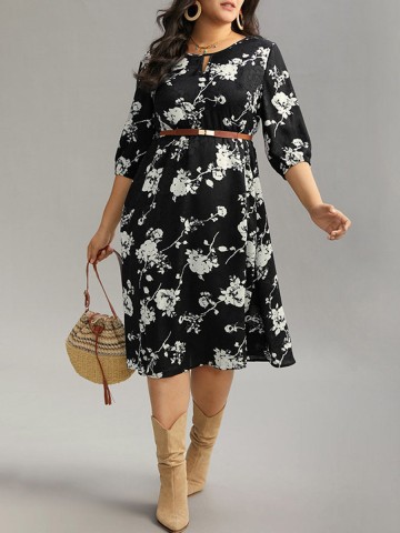 Elegant floral patchwork plus-size women's dress