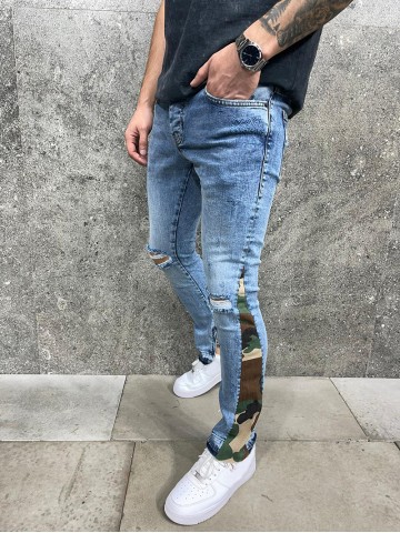 Flare shaped camouflage skinny jeans