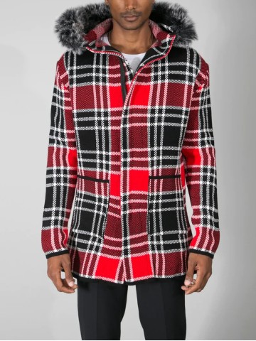 Heavyweight plaid hoodie sweater jacket