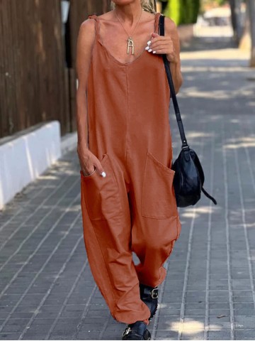 Loose solid color jumpsuit